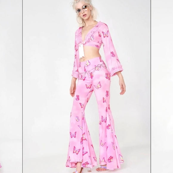 LAST 1! Fit&flare SUPER BELLS! Kawaii slightly sheer dolls kill 🦋  bellbottoms - Picture 14 of 16